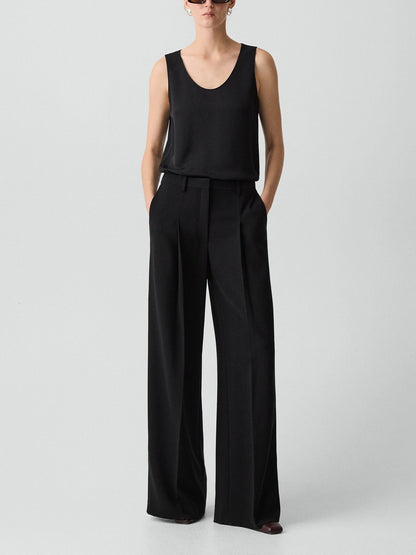 Pleated Wide-Leg Trousers in Admiral Crepe