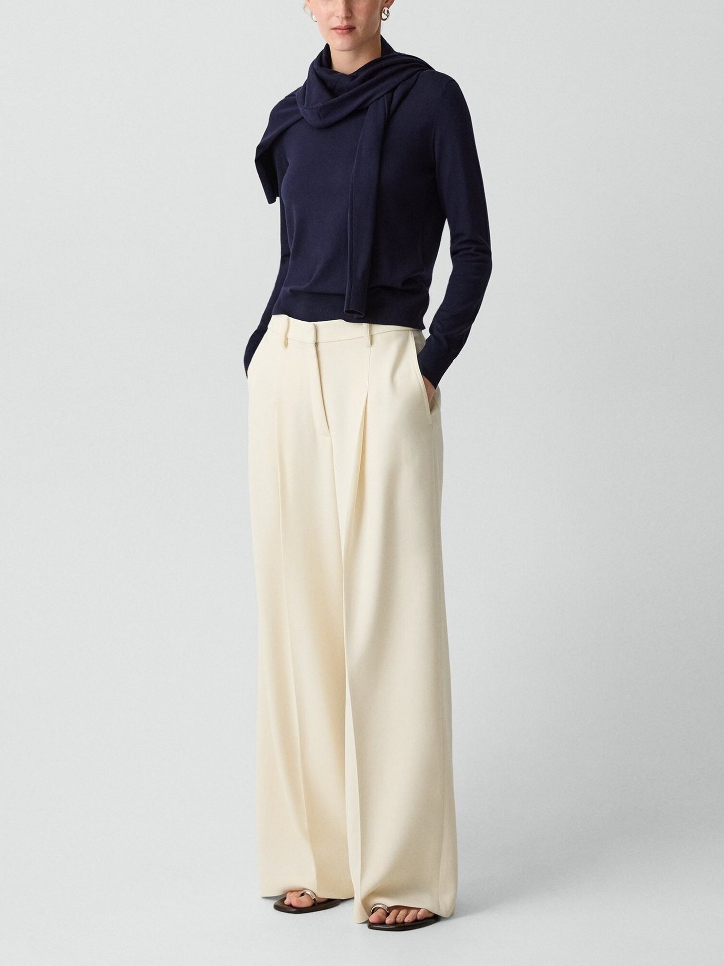 Pleated Wide-Leg Trousers in Admiral Crepe