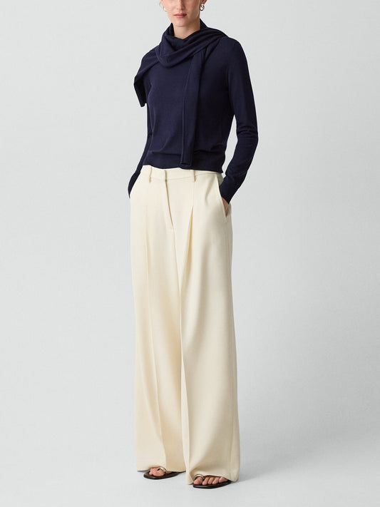 Pleated Wide-Leg Trousers in Admiral Crepe