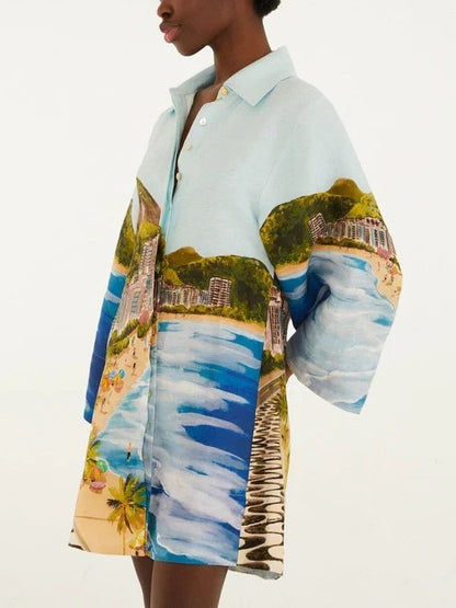 multicolor copacabana beach premium linen long sleeve