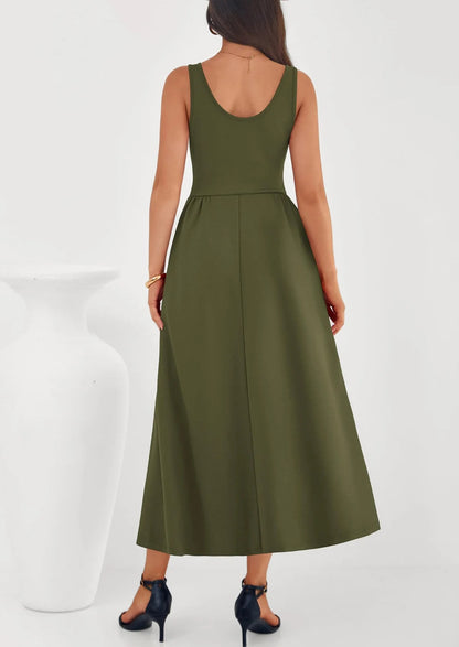 Mixed Media Cotton Blend Sleeveless Midi Dress