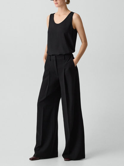 Pleated Wide-Leg Trousers in Admiral Crepe
