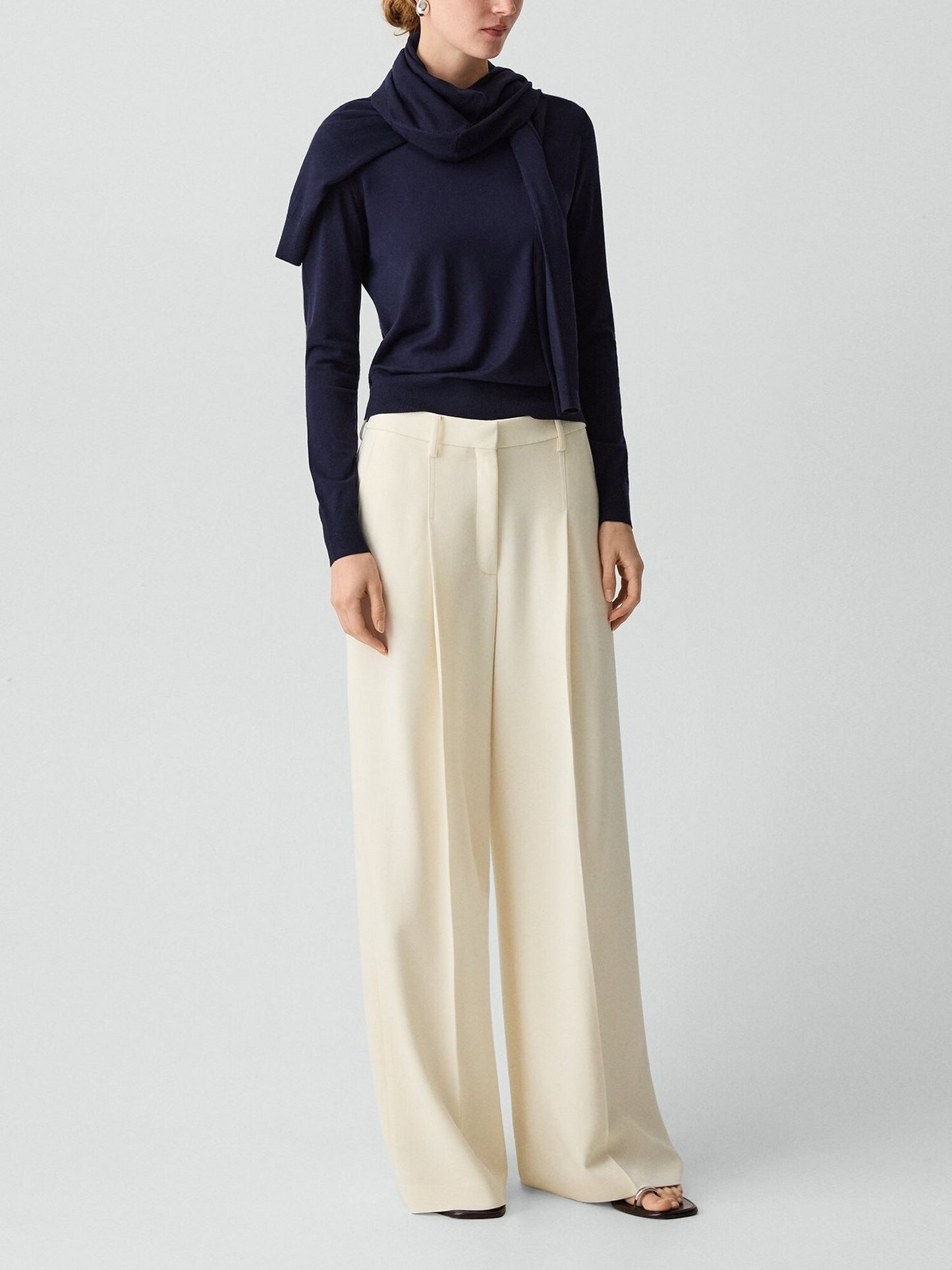 Pleated Wide-Leg Trousers in Admiral Crepe