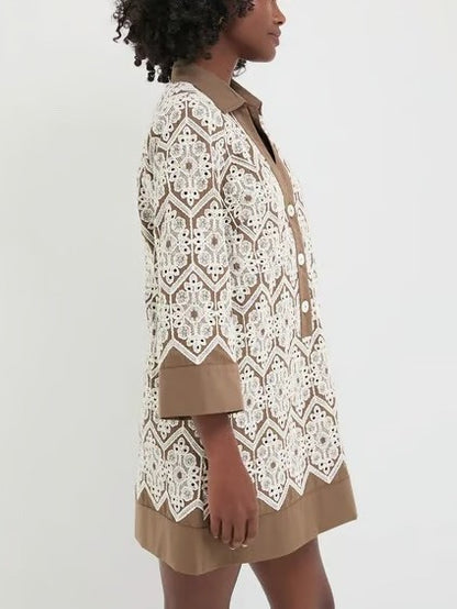 Mocha Mousse Lace Collier Dress