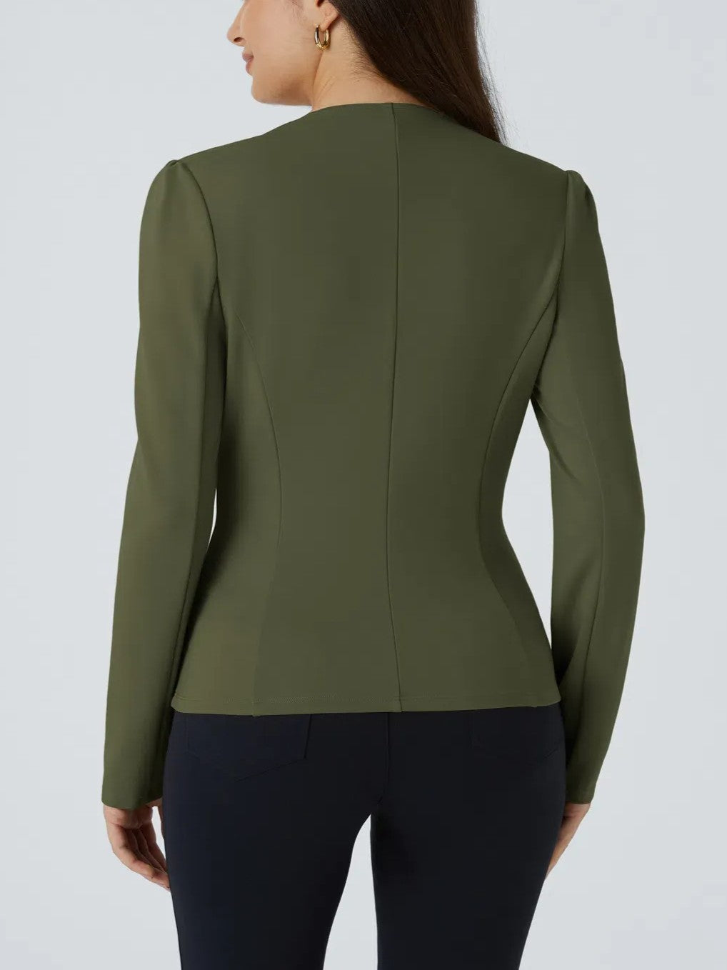 Round Neck Long Sleeve Decorative Button Slim Work Blazer