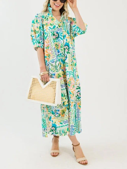 Textured Floral Maxi, Green Mix