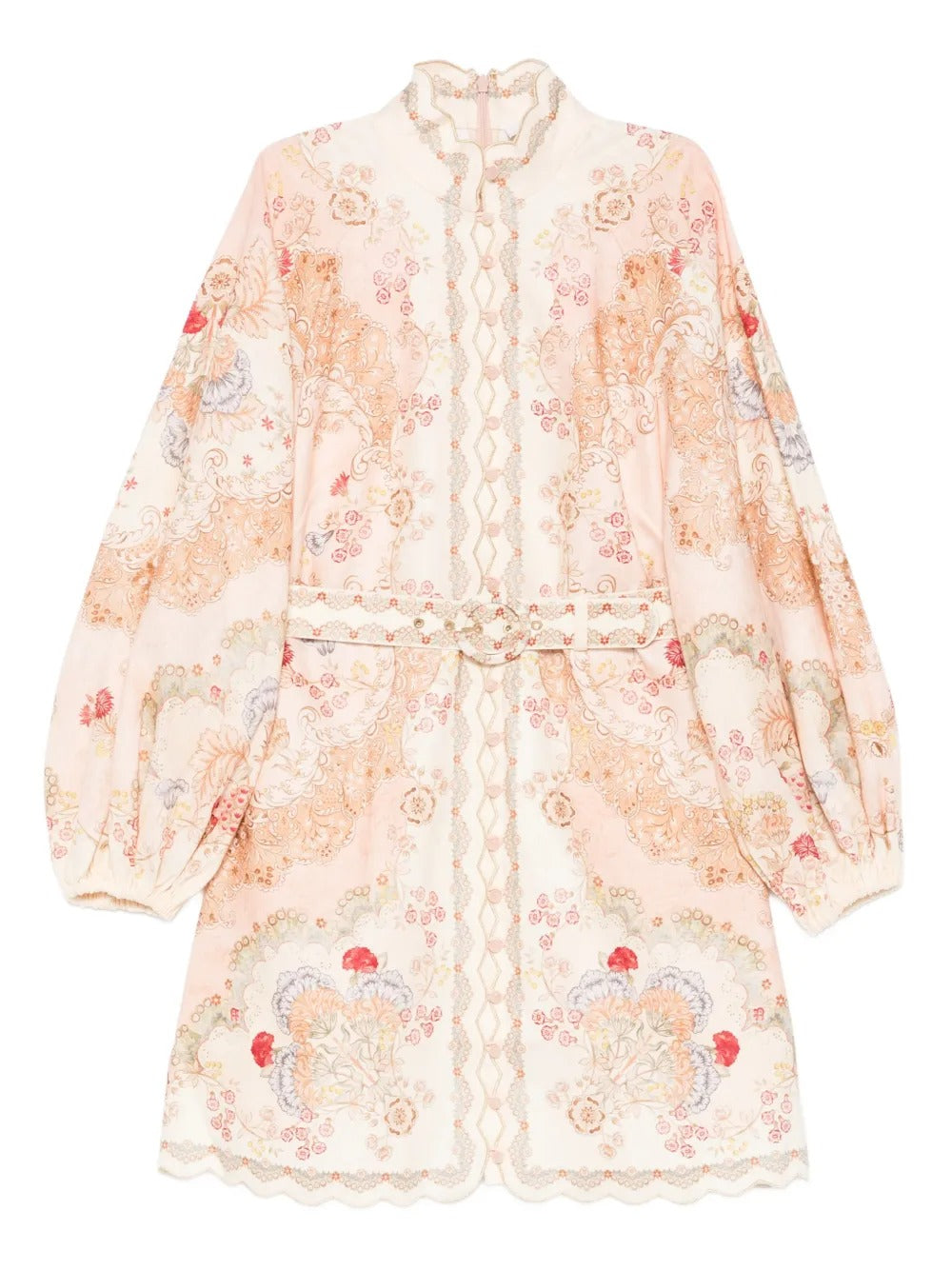 ZIMMERMANN Daylight belted scalloped printed linen mini dress