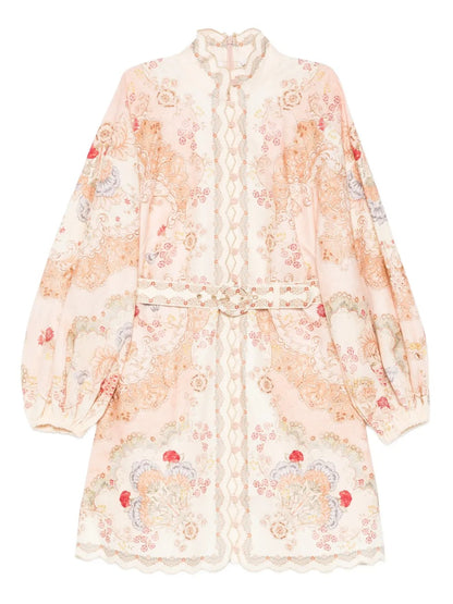 ZIMMERMANN Daylight belted scalloped printed linen mini dress
