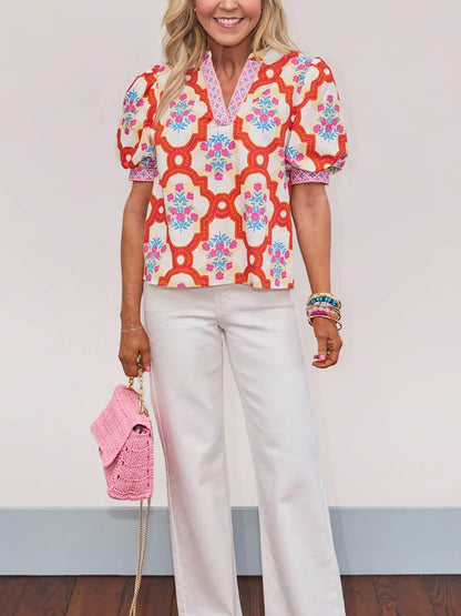 Printed Puff Sleeve Top