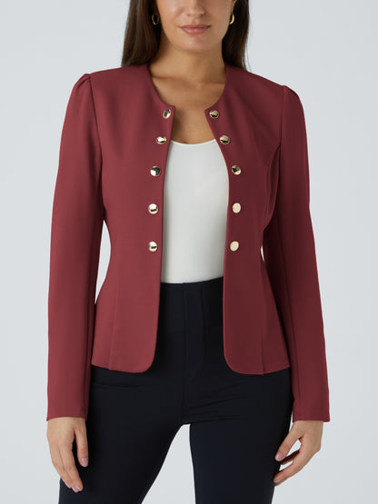 Round Neck Long Sleeve Decorative Button Slim Work Blazer