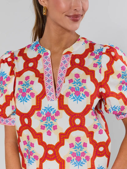 Printed Puff Sleeve Top