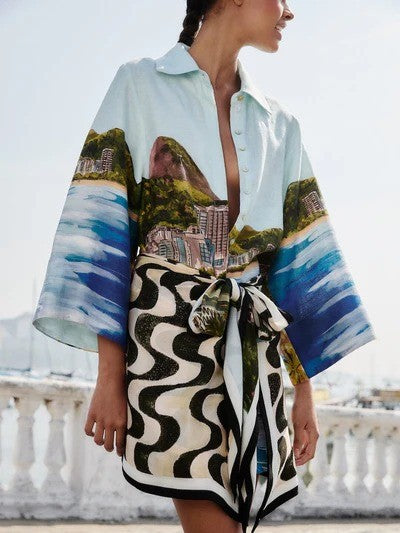 multicolor copacabana beach premium linen long sleeve