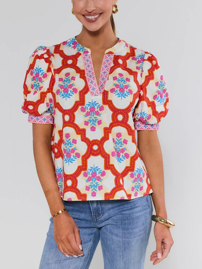Printed Puff Sleeve Top