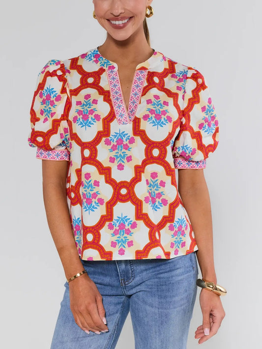Printed Puff Sleeve Top