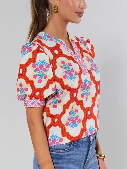 Printed Puff Sleeve Top