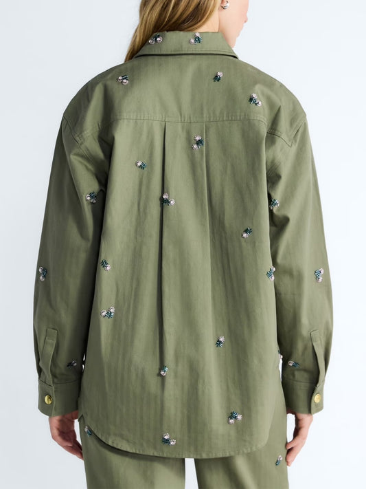 Free Assembly Women's and Women's Plus Embellished Cotton Utility Shirt with Long Sleeves