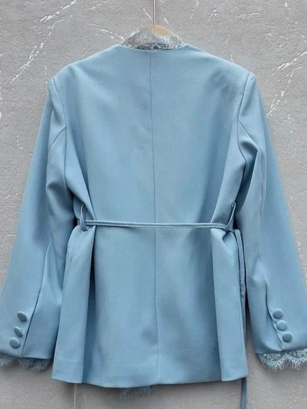 Lace Trim Belted Blazer