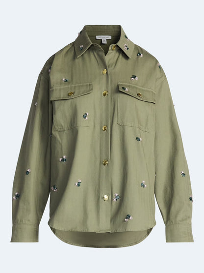Free Assembly Women's and Women's Plus Embellished Cotton Utility Shirt with Long Sleeves