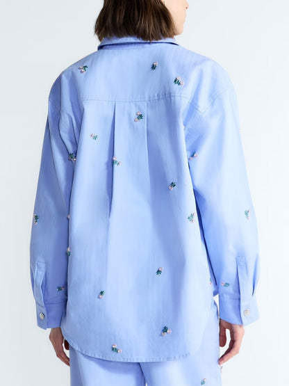 Free Assembly Women's and Women's Plus Embellished Cotton Utility Shirt with Long Sleeves