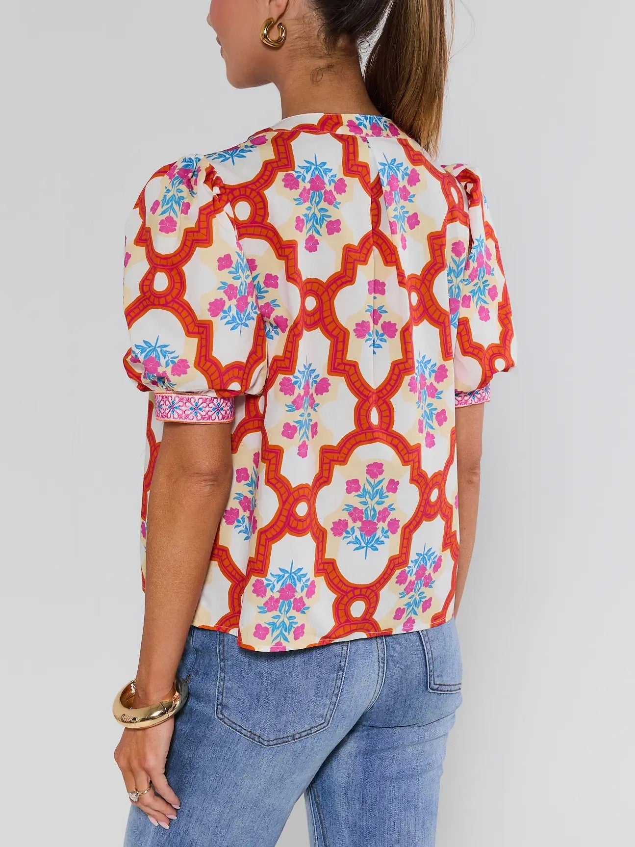 Printed Puff Sleeve Top