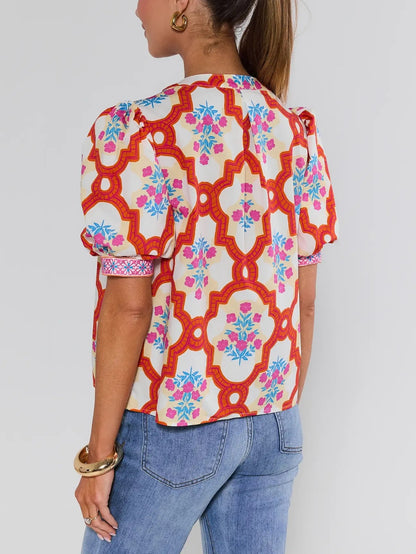 Printed Puff Sleeve Top
