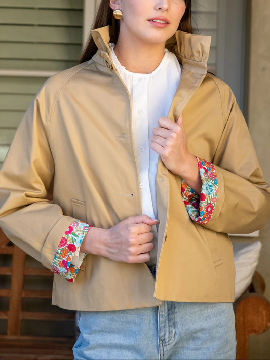 Evangeline Frill Neck Trench Coat With Floral Lining