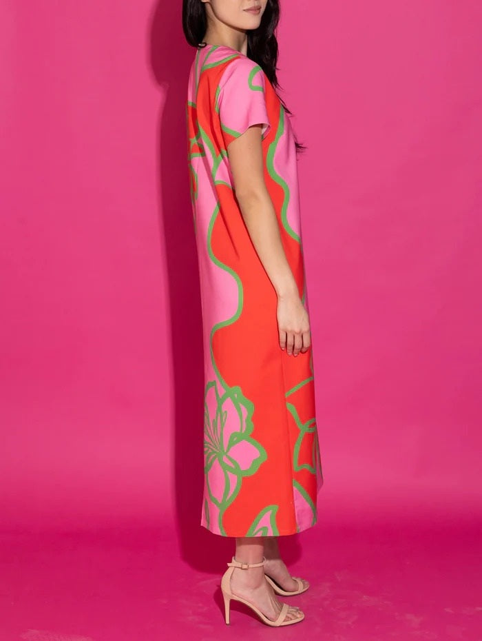 Bright Pink Retro Floral A-Line Mini Dress