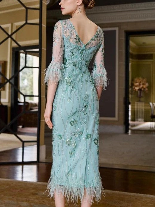 Mint Beaded Feather Dress