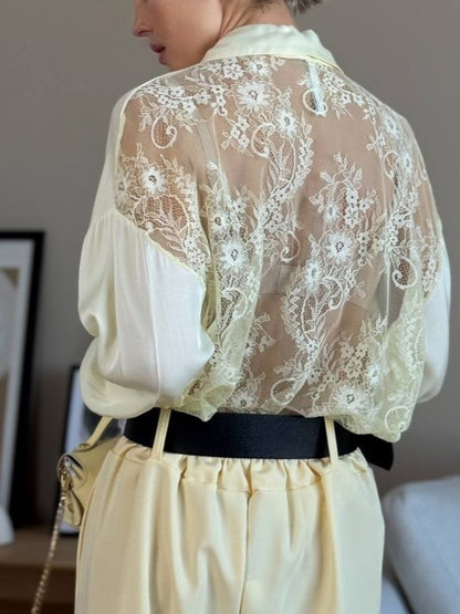Lace Back Satin Blouse