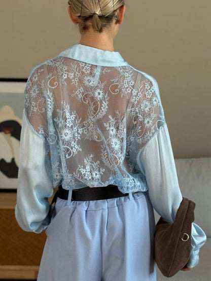 Lace Back Satin Blouse