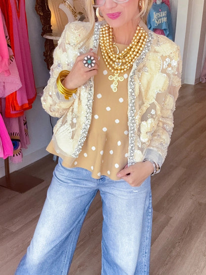Ivory Rhinestone Detail Sheer Jacket