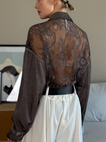 Lace Back Satin Blouse