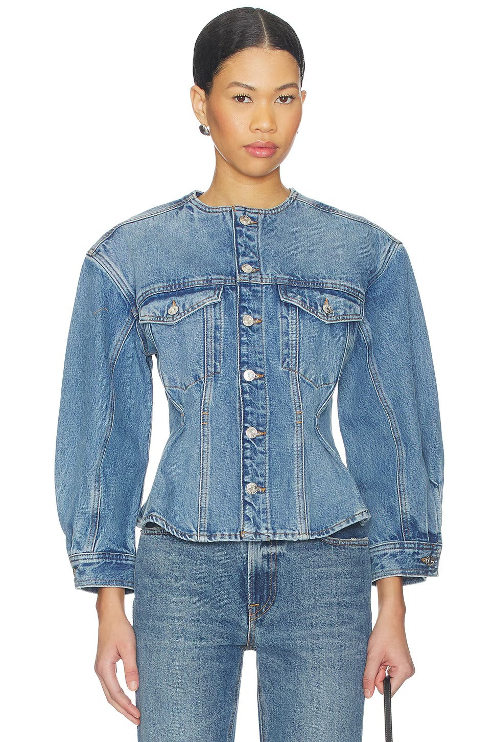 The Nipped Collarless Denim Jacket