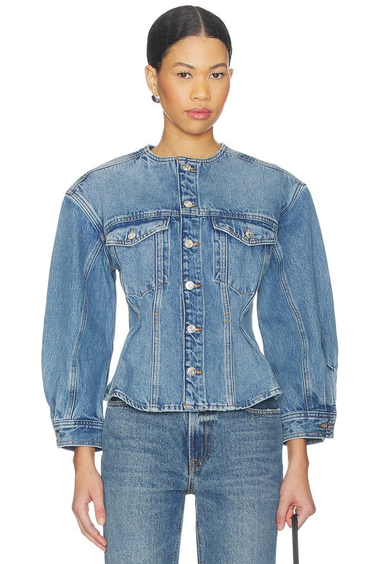 The Nipped Collarless Denim Jacket