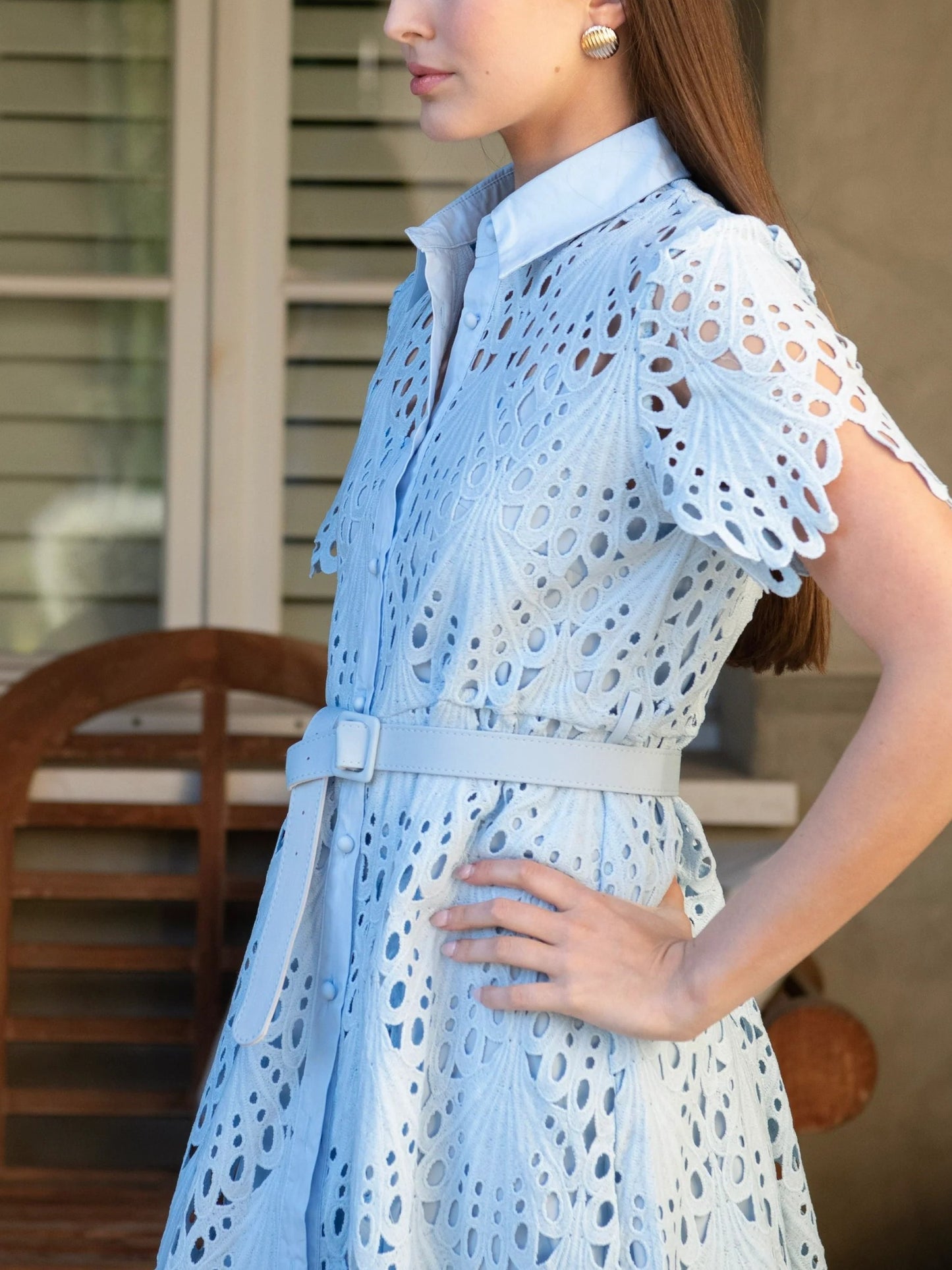 Robin Belted Short Sleeve Lace Midi Dress