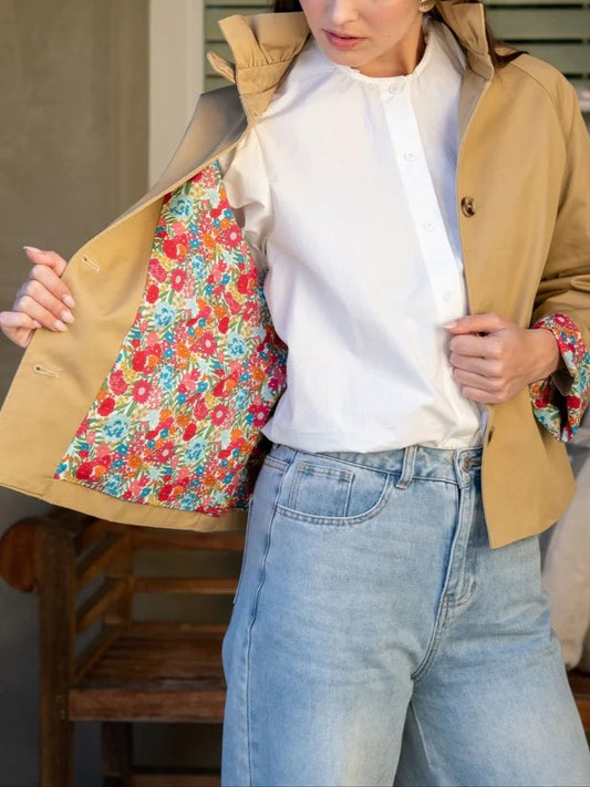 Evangeline Frill Neck Trench Coat With Floral Lining