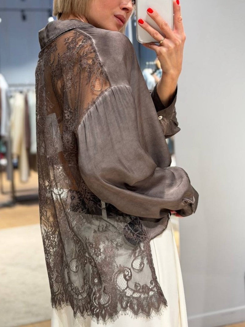 Lace Back Satin Blouse