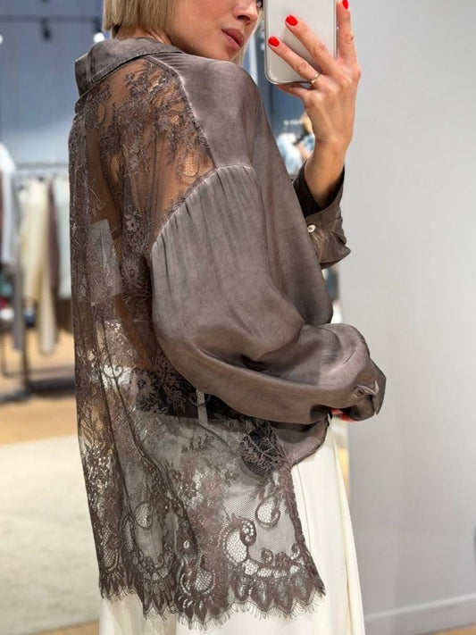 Lace Back Satin Blouse