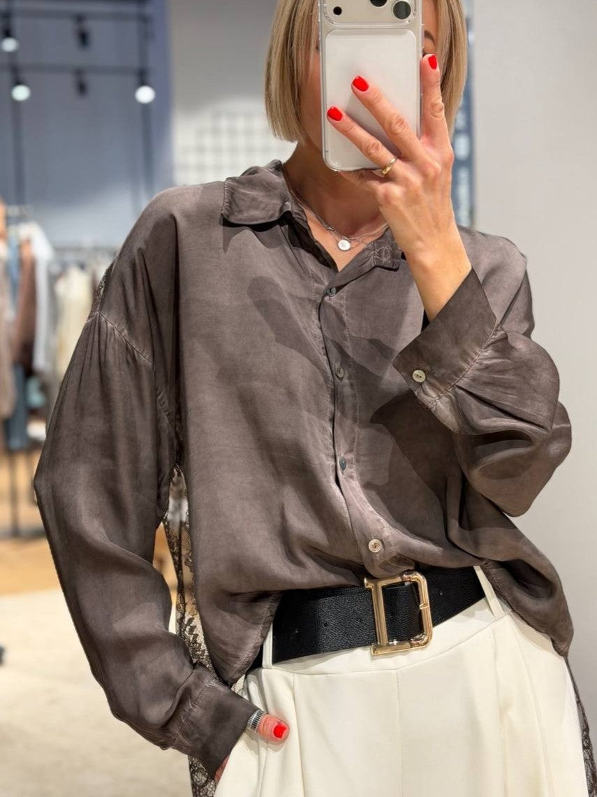 Lace Back Satin Blouse