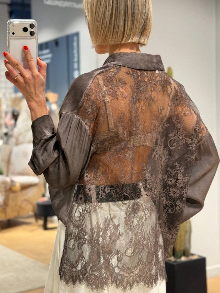 Lace Back Satin Blouse