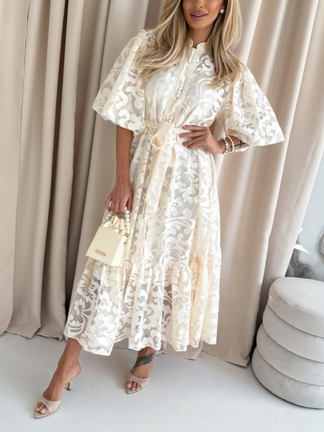 Sukienka elegancka maxi , beige
