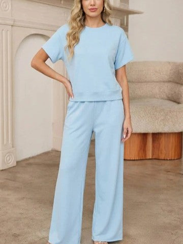 Solid Color Loose Tee Drawstring Pants Set