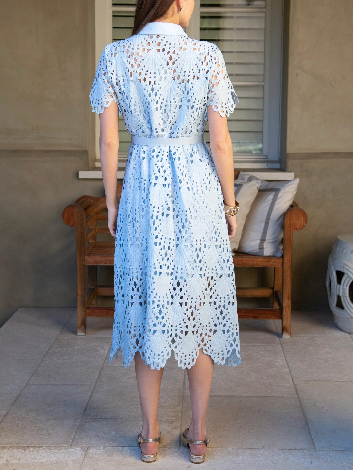 Robin Belted Short Sleeve Lace Midi Dress