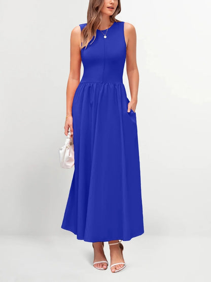 Mixed Media Cotton Blend Sleeveless Midi Dress
