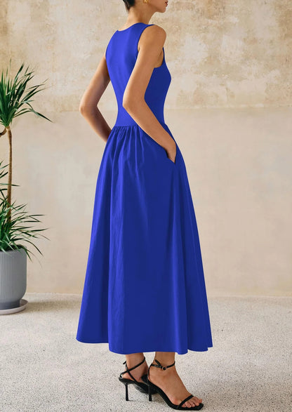 Mixed Media Cotton Blend Sleeveless Midi Dress