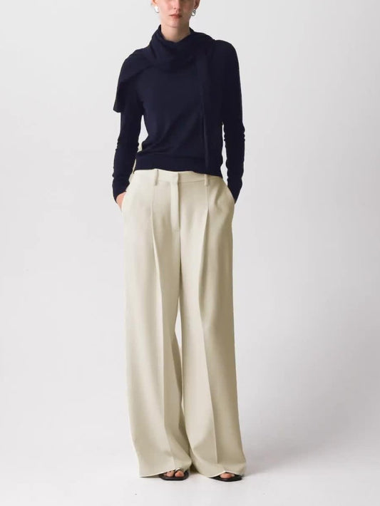 Pleated Wide-Leg Trousers in Admiral Crepe