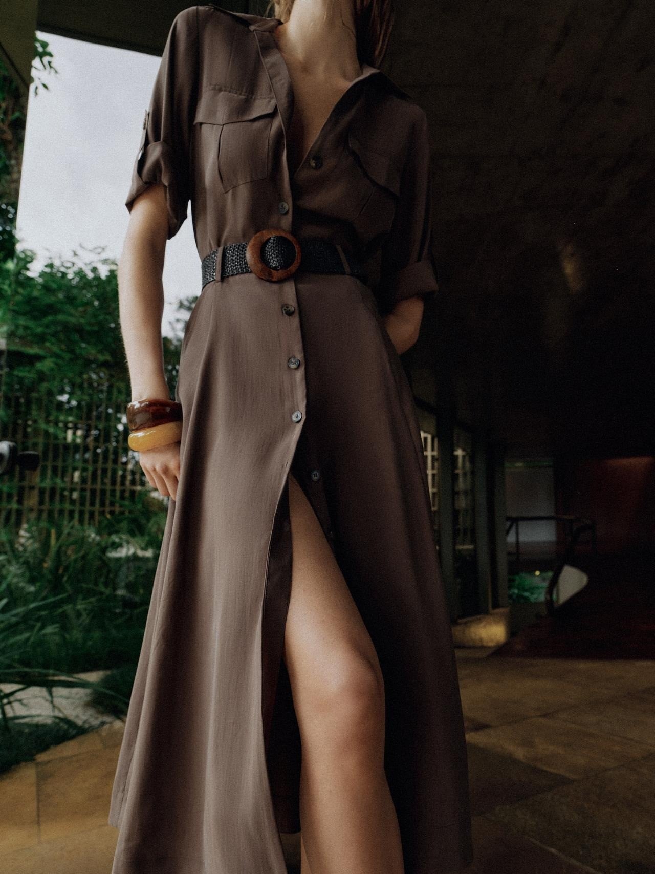 FLOWING SHIRT DRESS WITH BELT