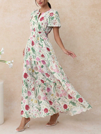 Ebullient Flower Embroidered Frilling Maxi Dress