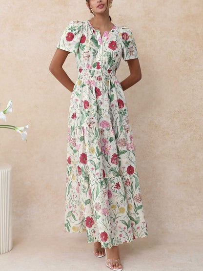 Ebullient Flower Embroidered Frilling Maxi Dress