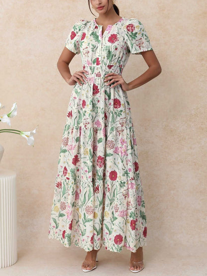Ebullient Flower Embroidered Frilling Maxi Dress